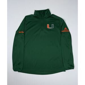 NCAA Adidas Miami Hurricanes Jacket Sweater Green Climalite 1/4 Zip Size Medium